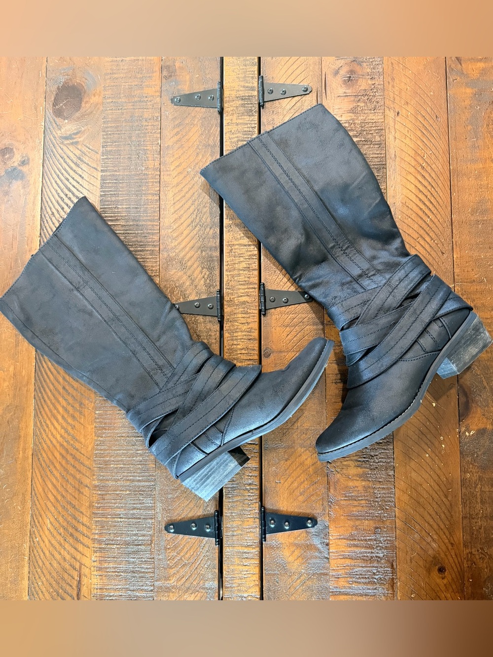 Not Rated Black Mid-Calf Wrap-Strap Women's Boots